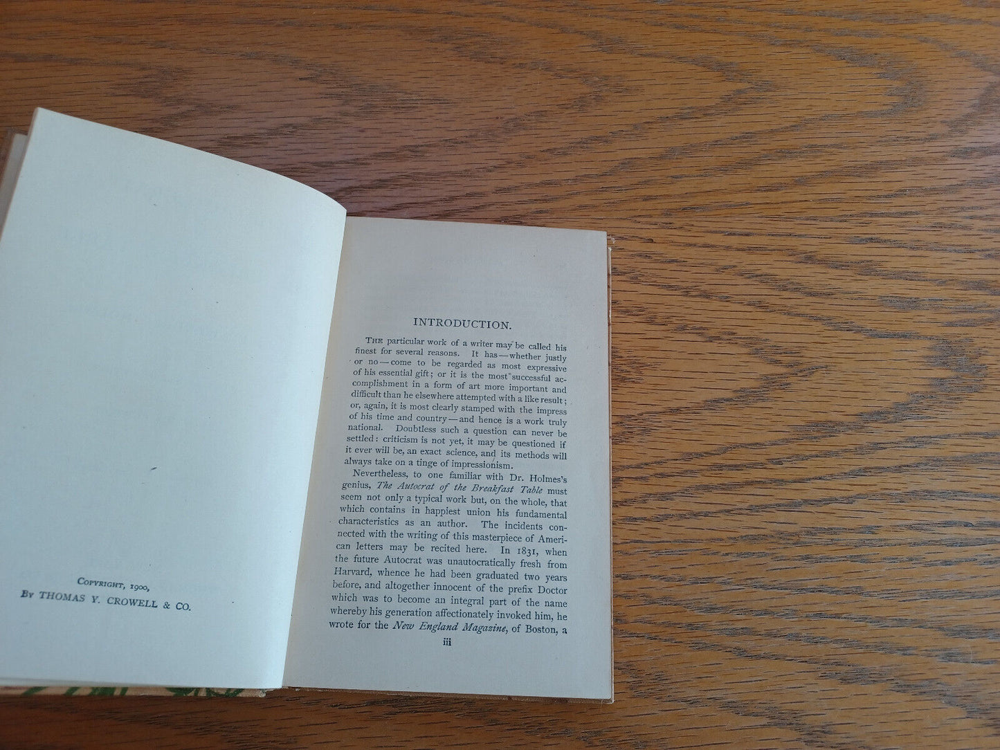 The Autocrat of the Breakfast Table Oliver Wendell Holmes 1900 Hardcover Thomas