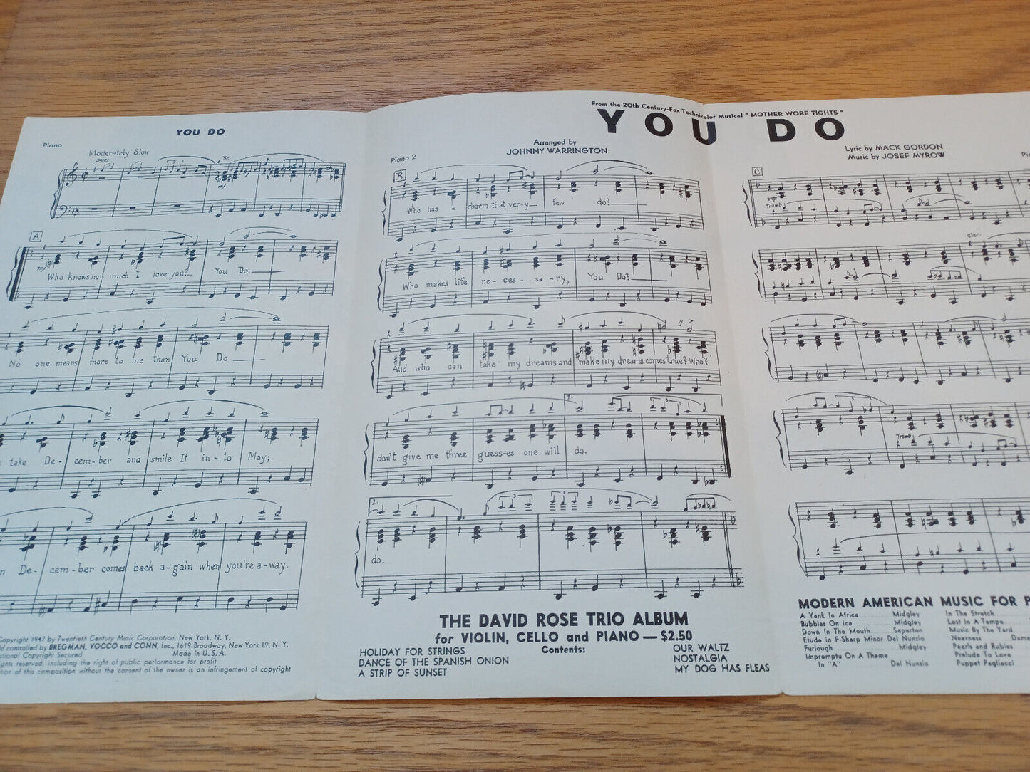 You Do Mack Gordon Josef Myrow 1947 20th Century Music