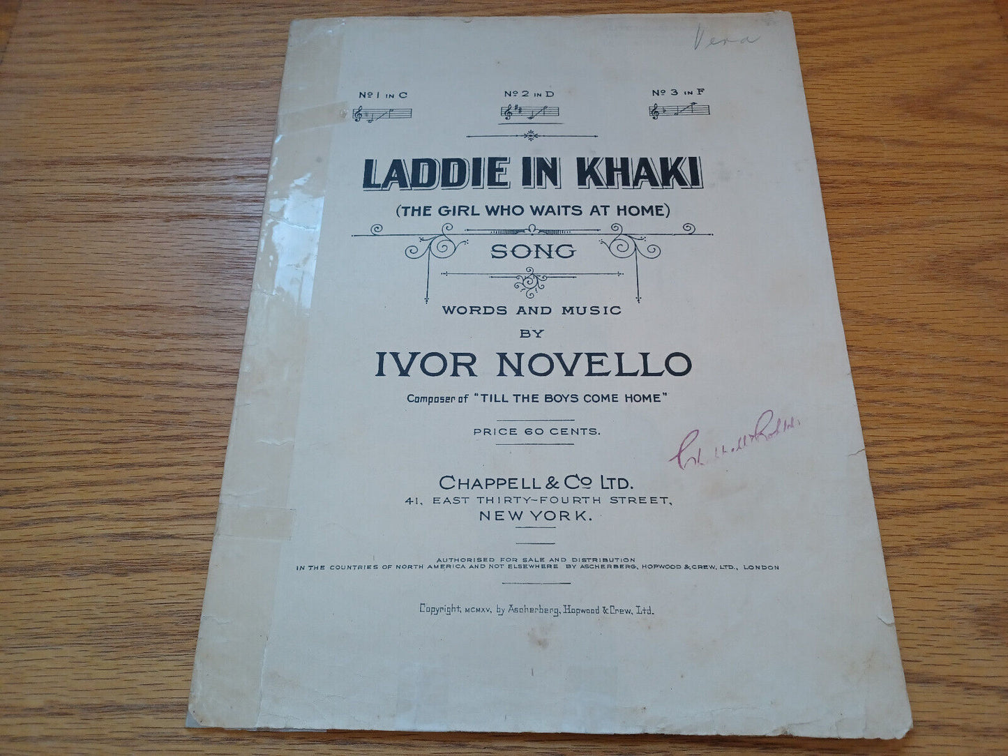 Ladies In Khaki Ivor Novello 1915 Chappell & Co