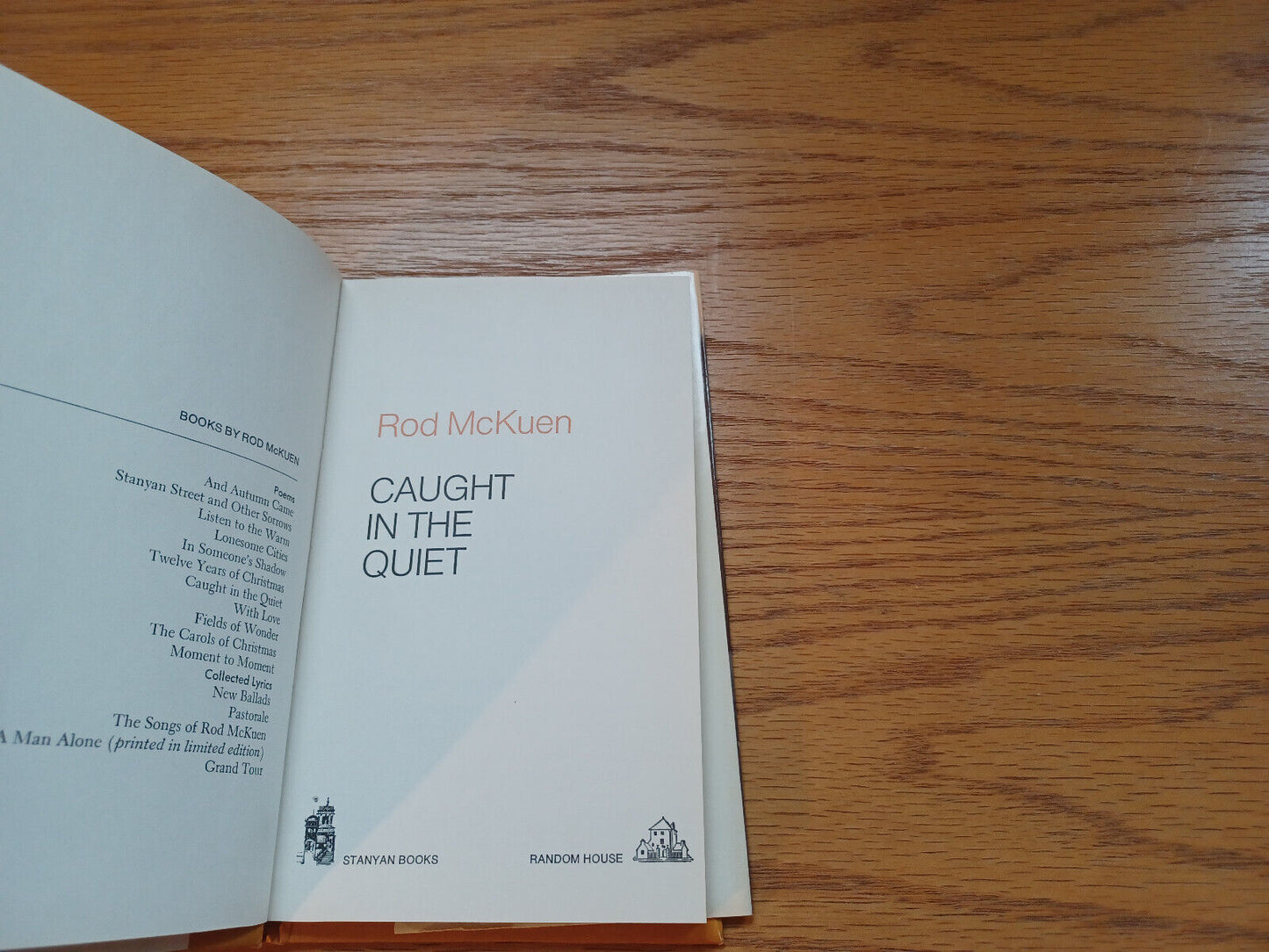 Caught in the Quiet Rod McKuen 1970 Hardcover Dust Jacket Random House