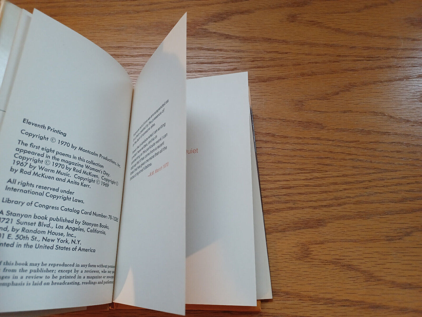 Caught in the Quiet Rod McKuen 1970 Hardcover Dust Jacket Random House