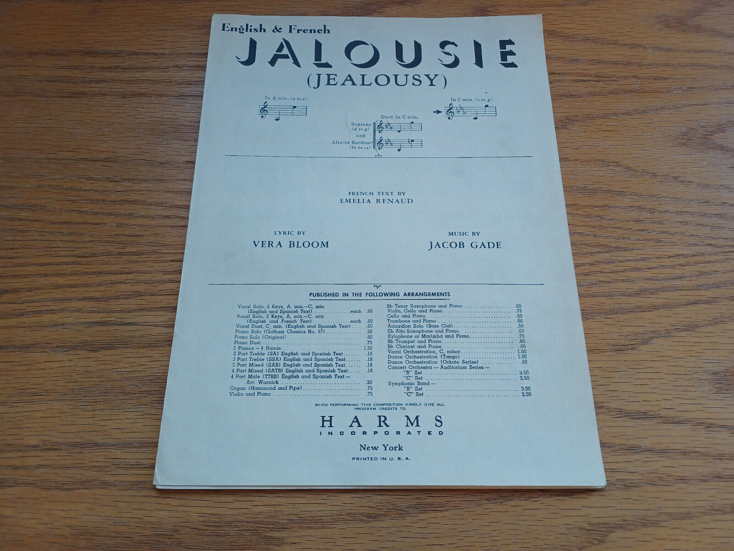 English & French Jalousie Jealousy Emelia Renaud Vera Bloom Jacob Gade Harms