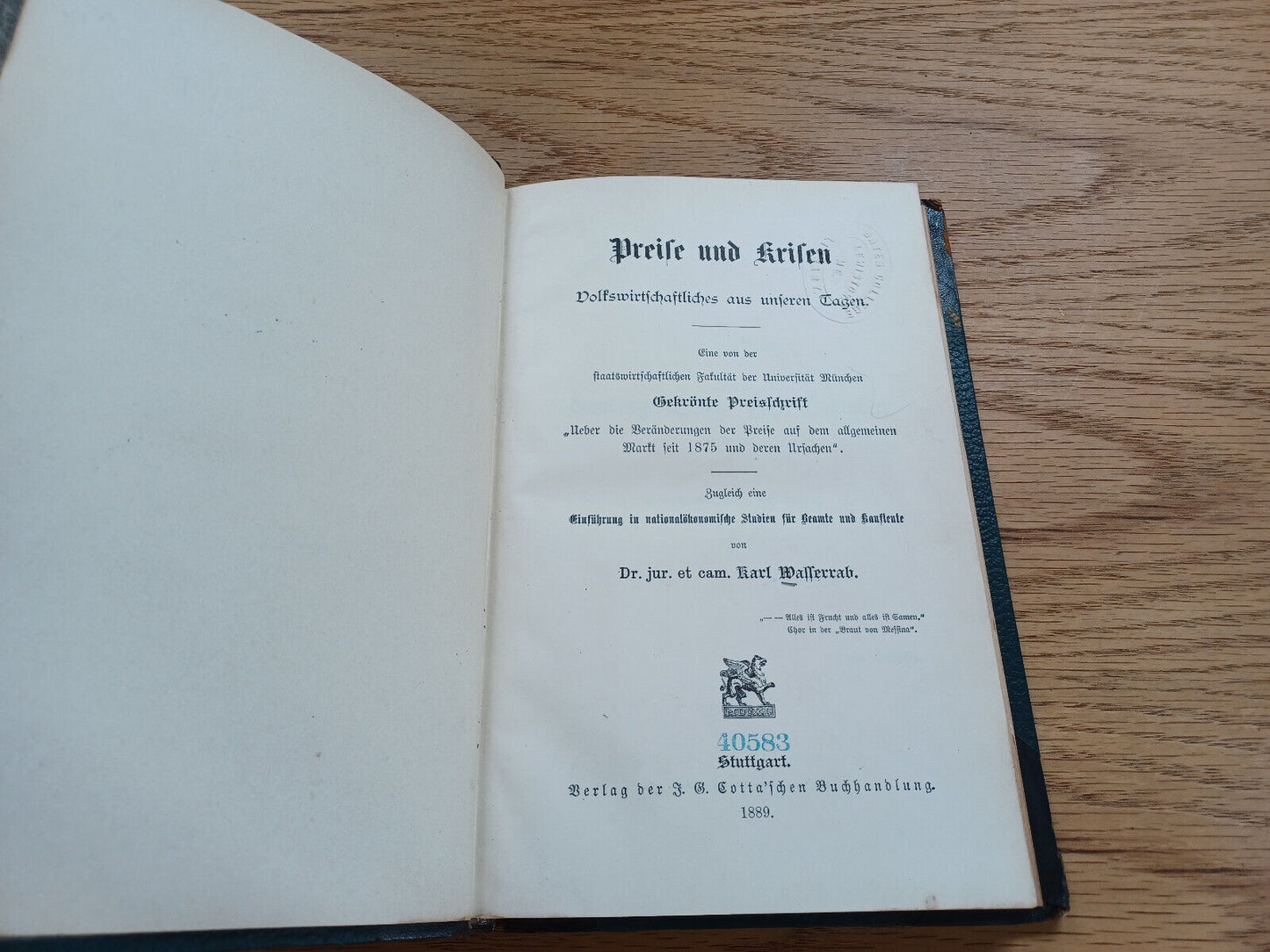 Preise Und Krisen Volkswirtschaftliches Aus Unseren Tagen Karl Wasserrab 1889
