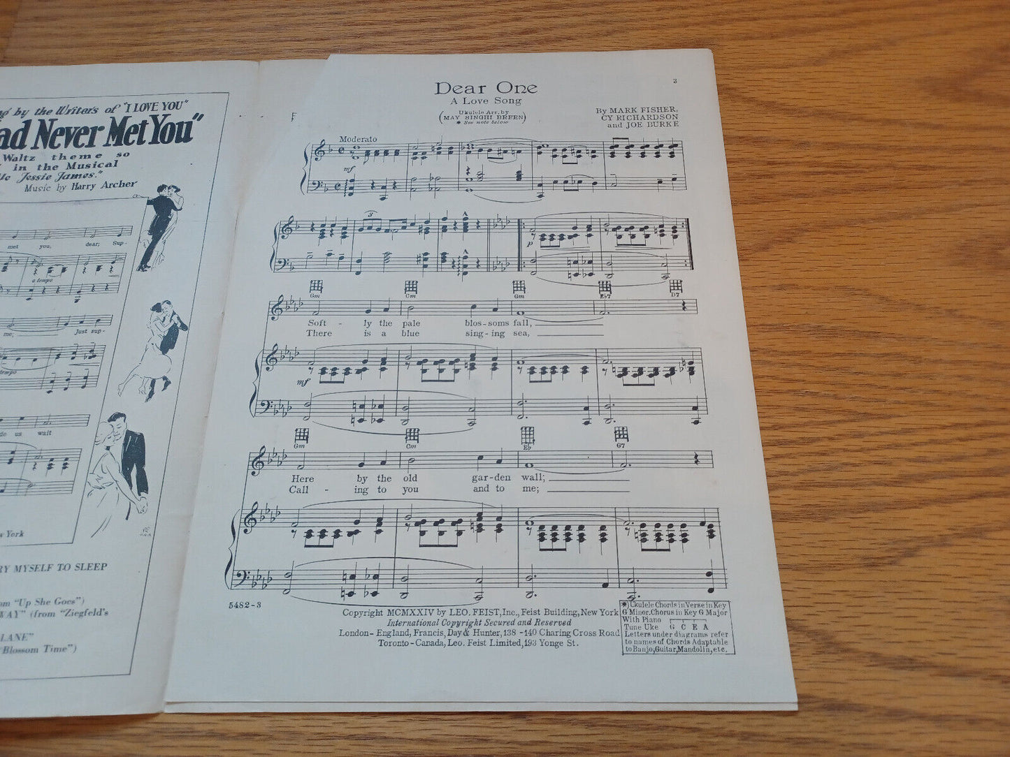 Dear One Joe Burke Cy Richardson Mark Fisher 1924 Leo Feist