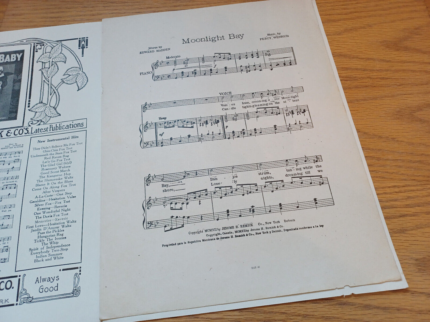 Moonlight Bay Edward Madden Percy Wenrich 1912 Jerome H Remick