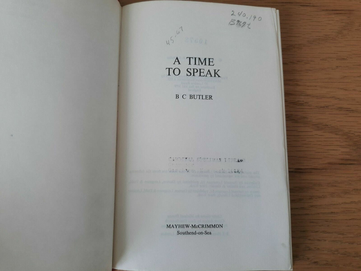 A Time to Speak Hardcover 1972 by Basil Christopher Butler (Author)