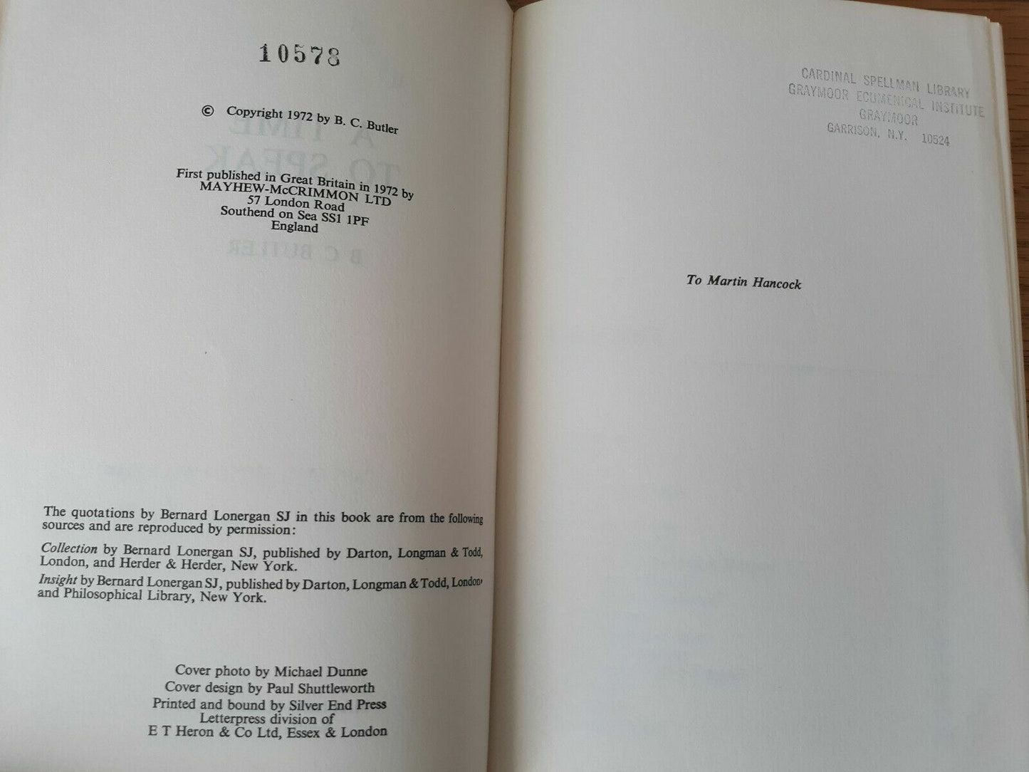 A Time to Speak Hardcover 1972 by Basil Christopher Butler (Author)