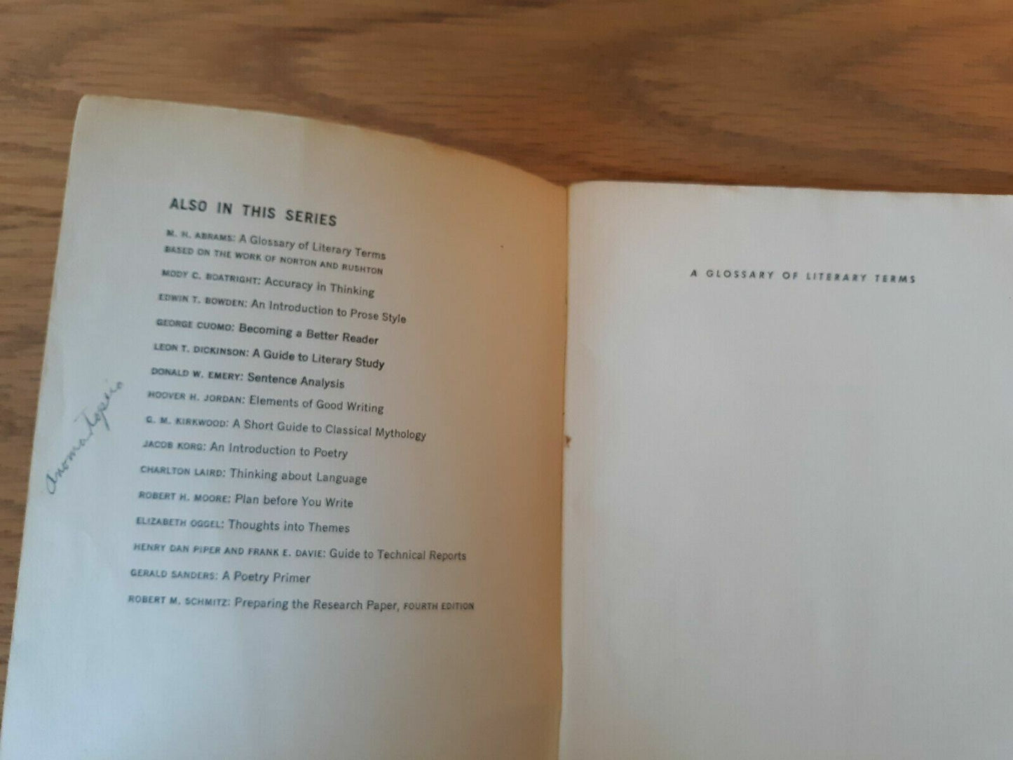 A Glossary of Literary Terms, Revised by M. H. Abrams 1961 Paperback