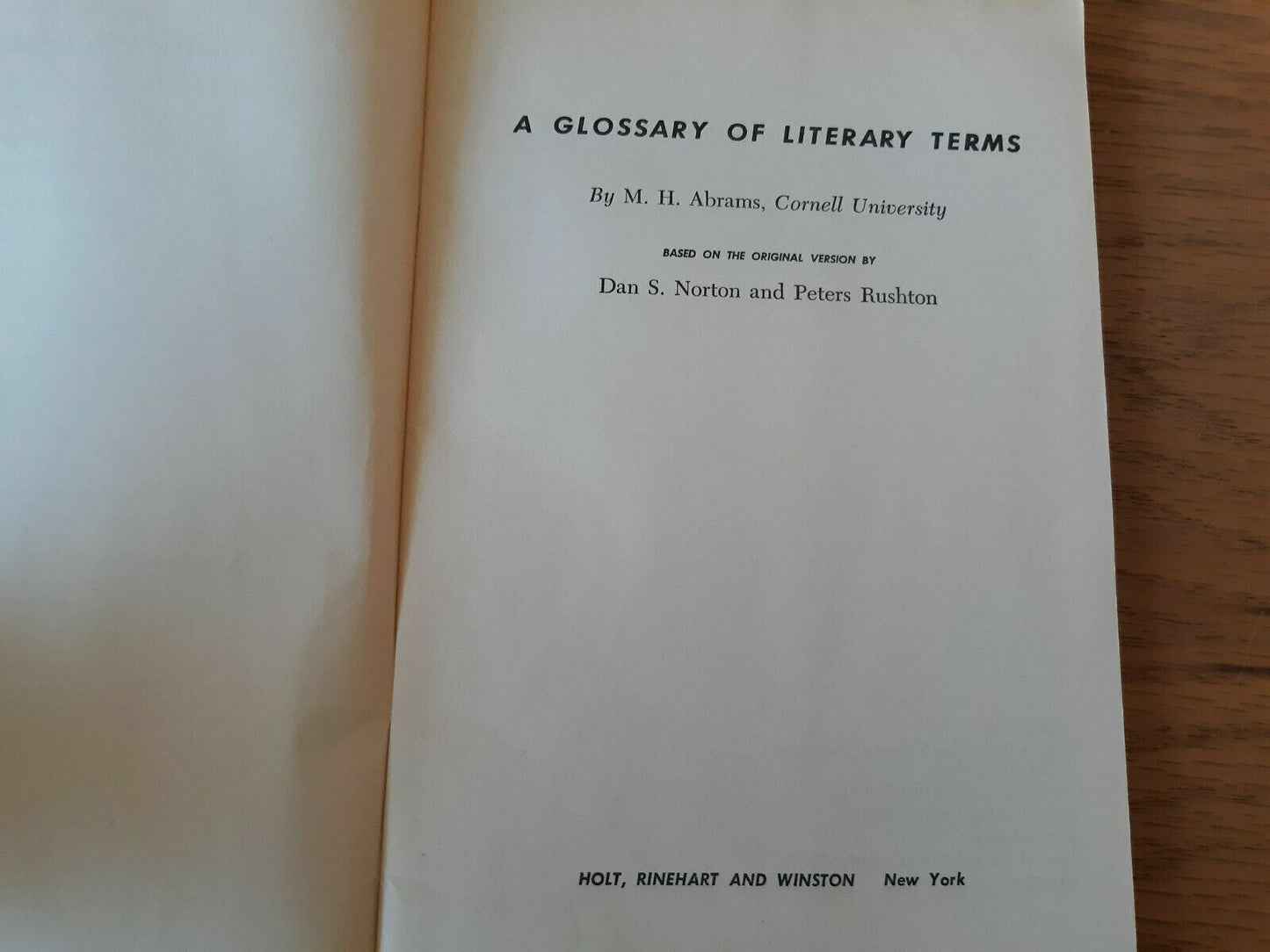 A Glossary of Literary Terms, Revised by M. H. Abrams 1961 Paperback