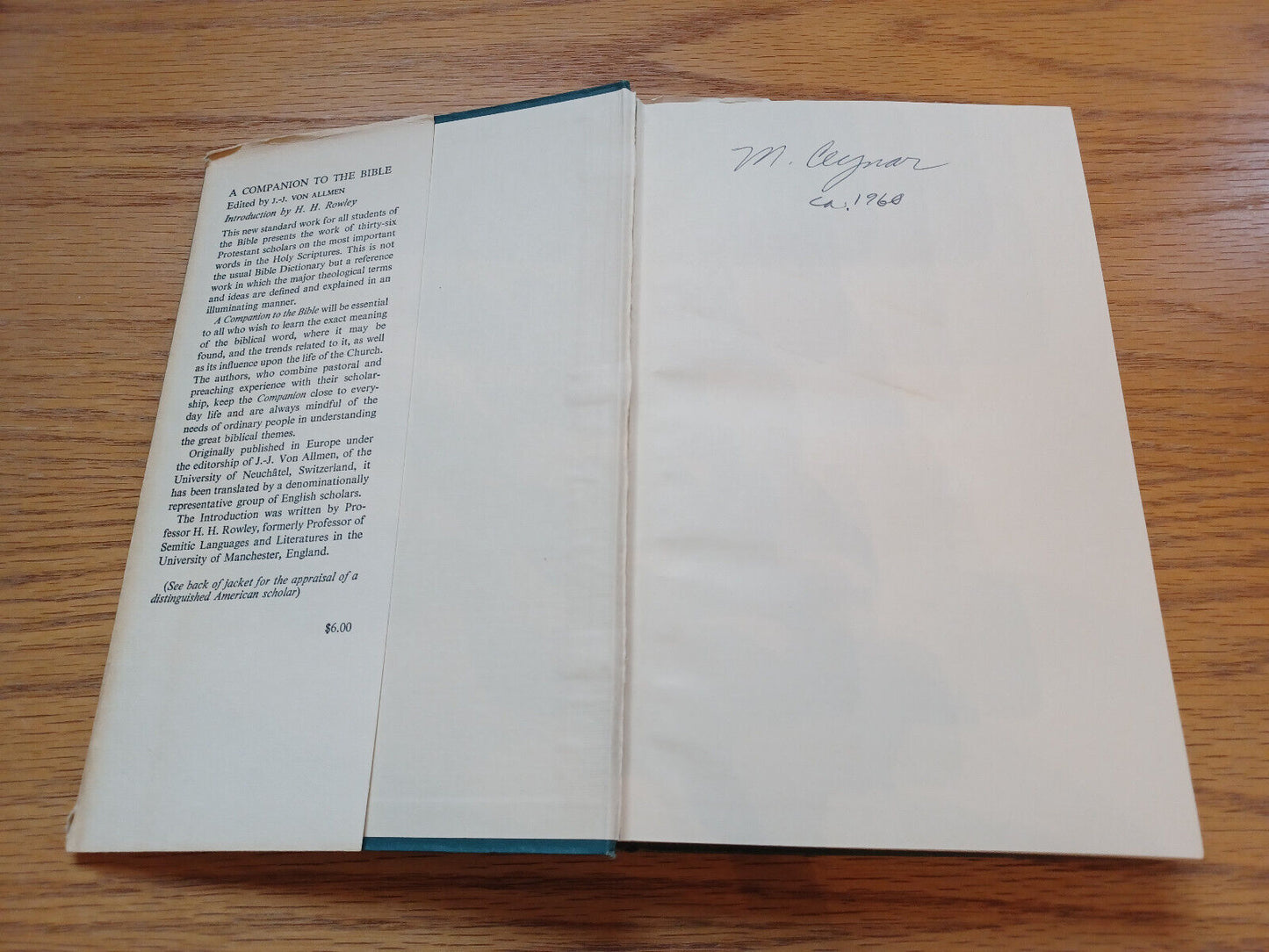 A Companion To The Bible J J Von Allmen 1958 Hardcover Dust Jacket Oxford Univer