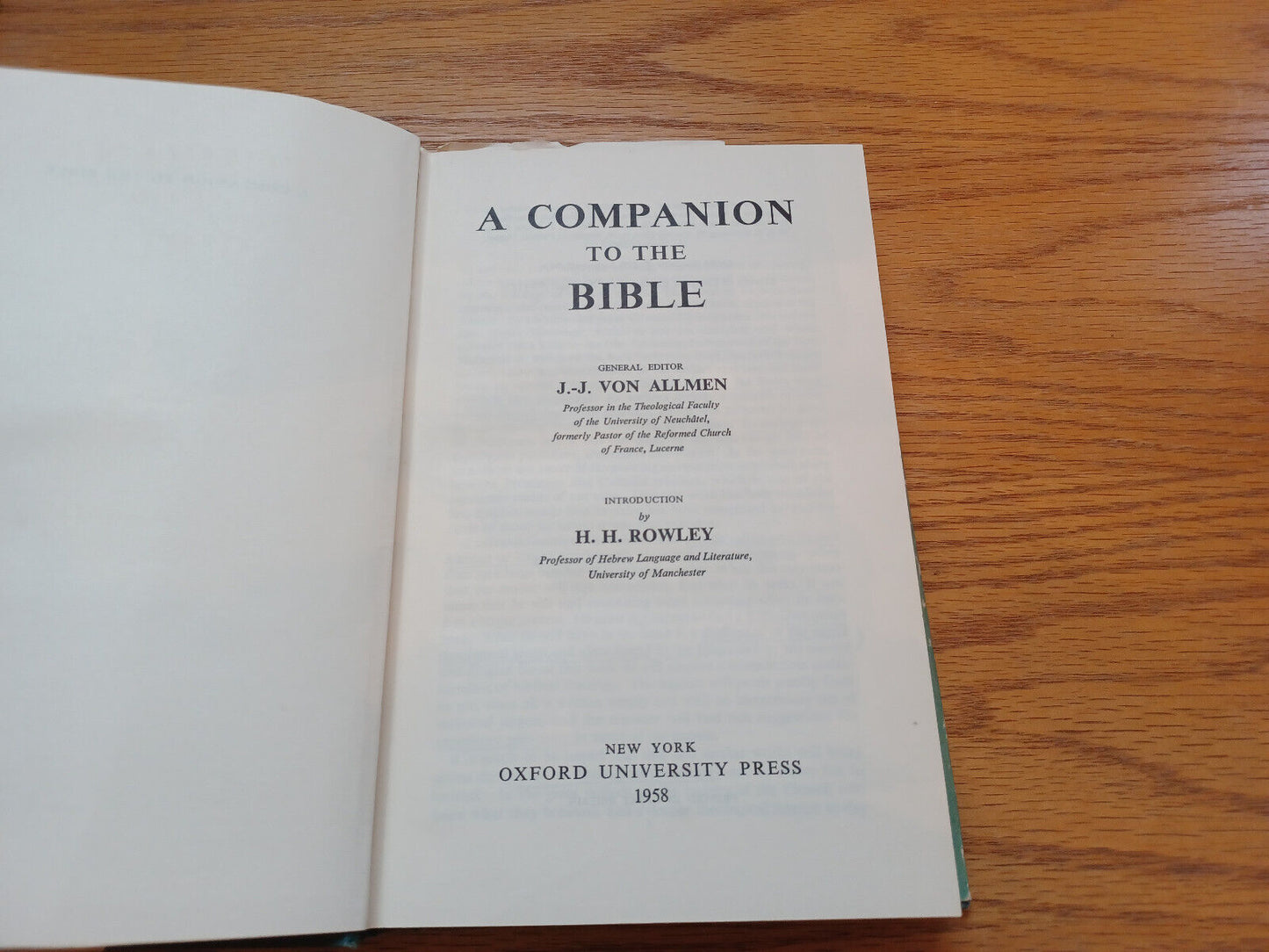 A Companion To The Bible J J Von Allmen 1958 Hardcover Dust Jacket Oxford Univer