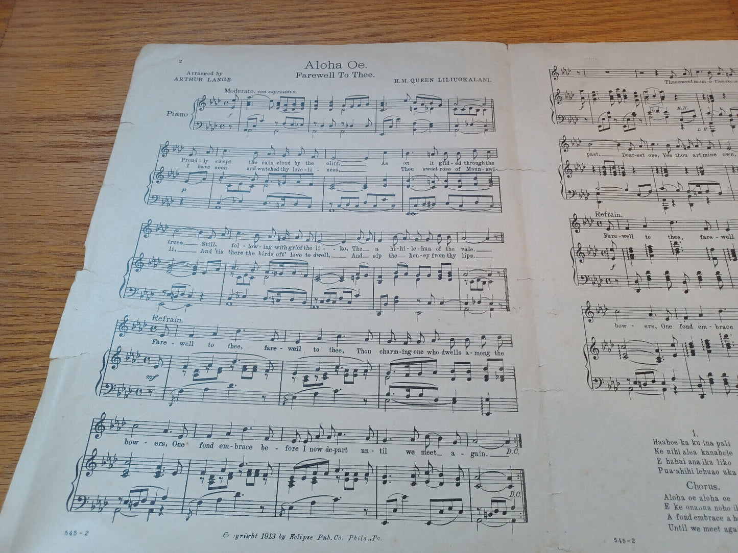 Aloha Oe Farewell To Thee H M Queen Liliuokalani 1913 The Popular Music Pub