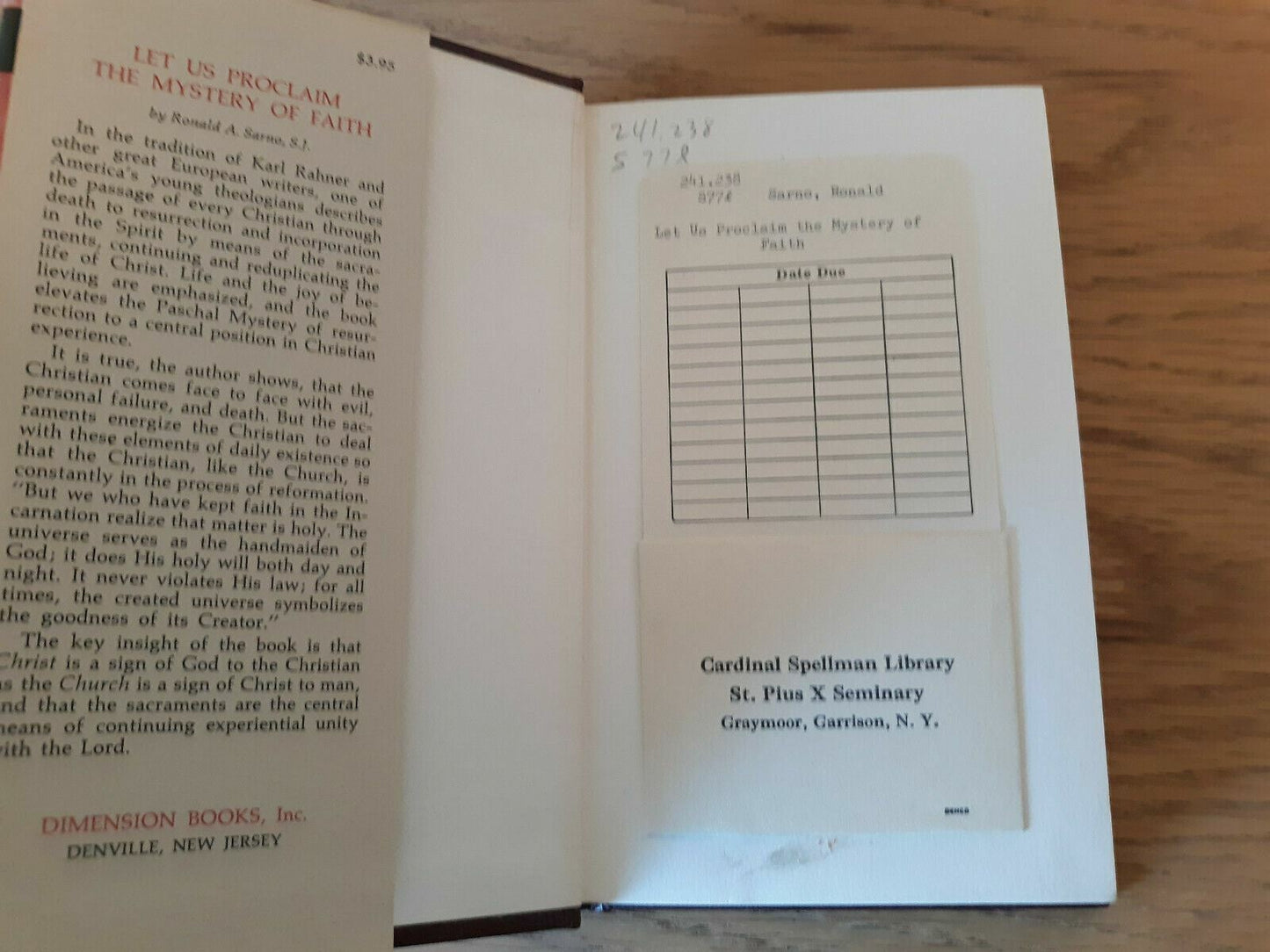 Let Us Proclaim the Mystery of Faith Hardcover 1970 Ronald A Sarno