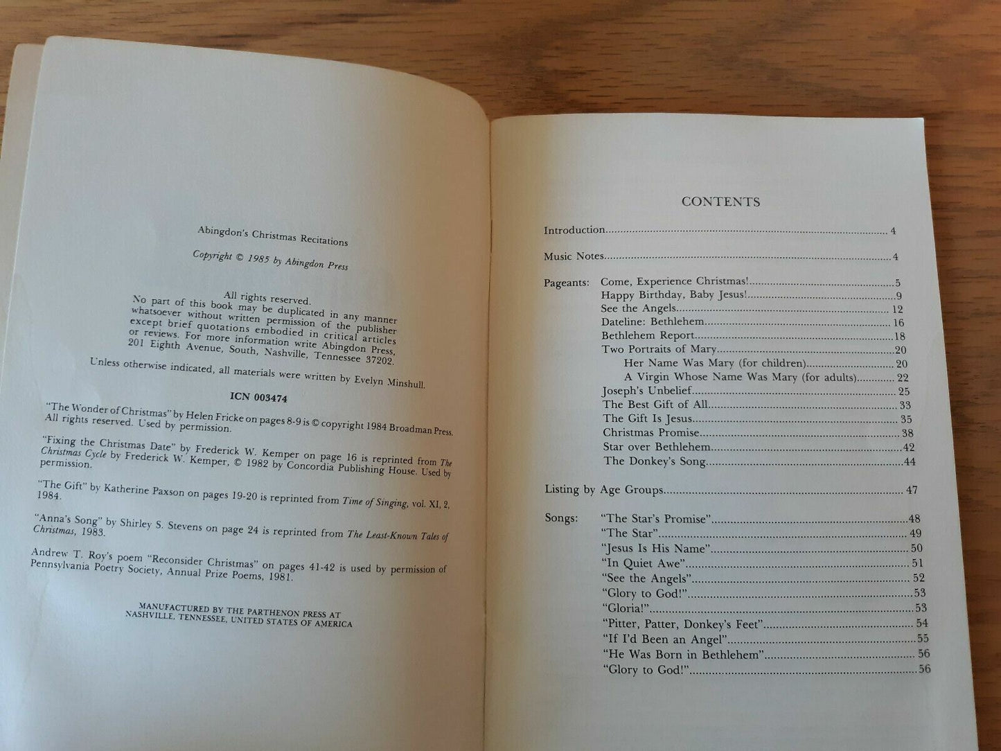 Abingdon's Christmas Recitations Paperback 1985 Evelyn Minshull