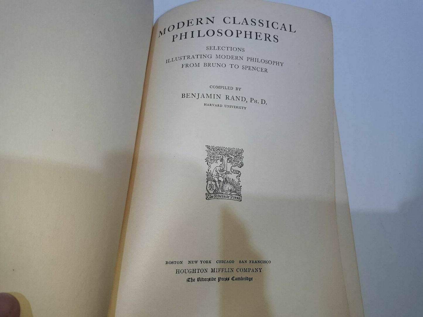 1908 Modern Classical Philosophers, Selections Illustrating Modern Philosophy F