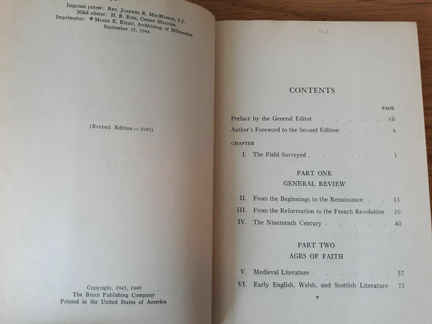 A Survey of Catholic Literature Revised Edition HC 1949 by Brown And McDermott