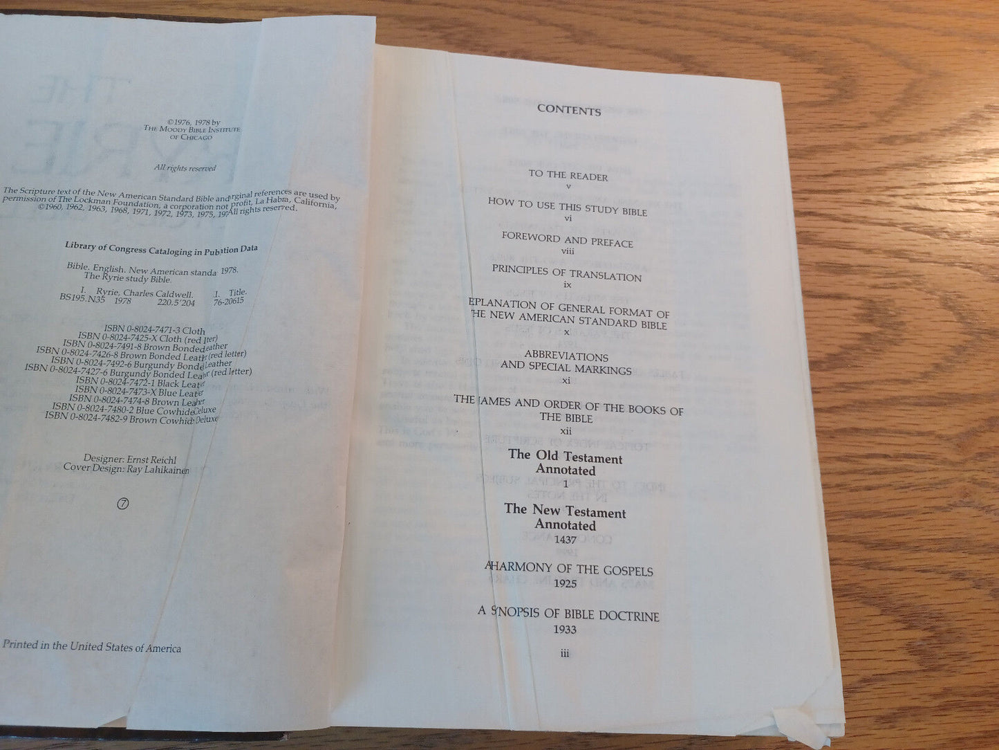 The Ryrie Study Bible New American Standard Translation 1978 Moody Press Hardcov