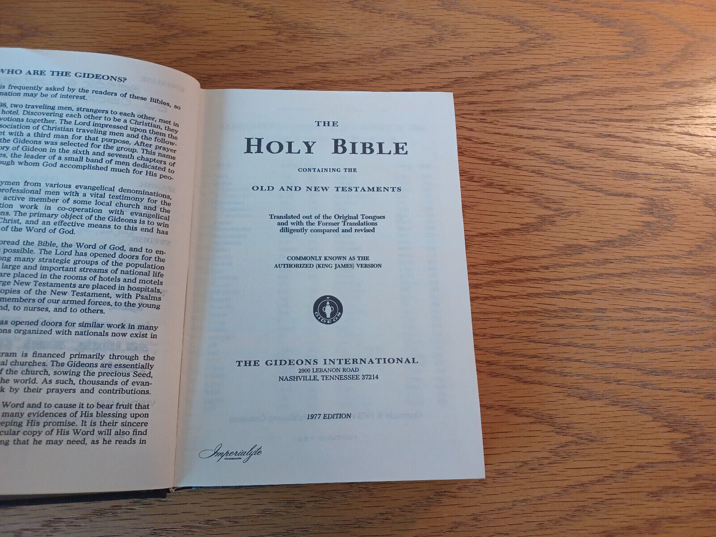 Holy Bible Placed By The Gideons 1977 Hardcover Gideons International