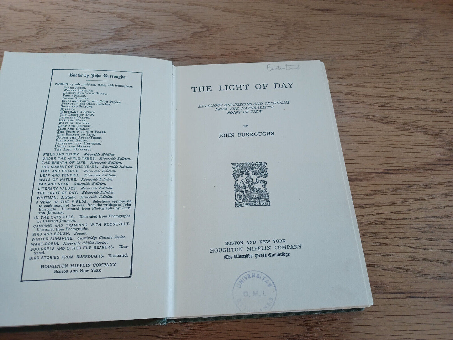 The Light Of Day John Burroughs 1900 Houghton Mifflin