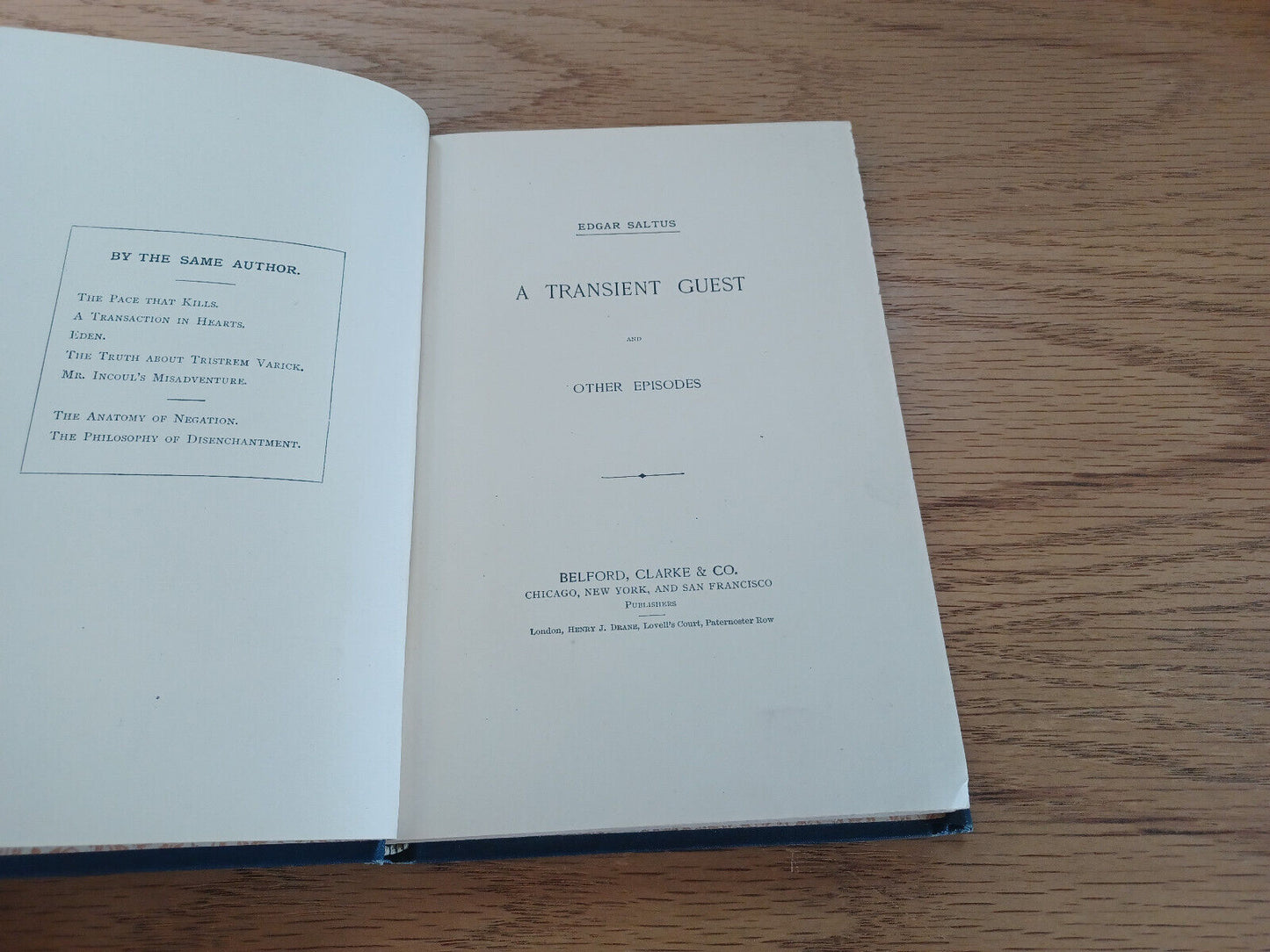 A Transient Guest And Other Episodes Edgar Saltus 1889
