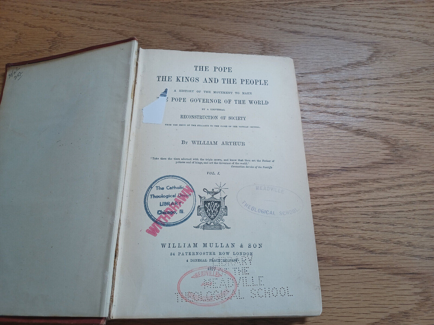 The Pope The Kings And The People By William Arthur Vol I 1877