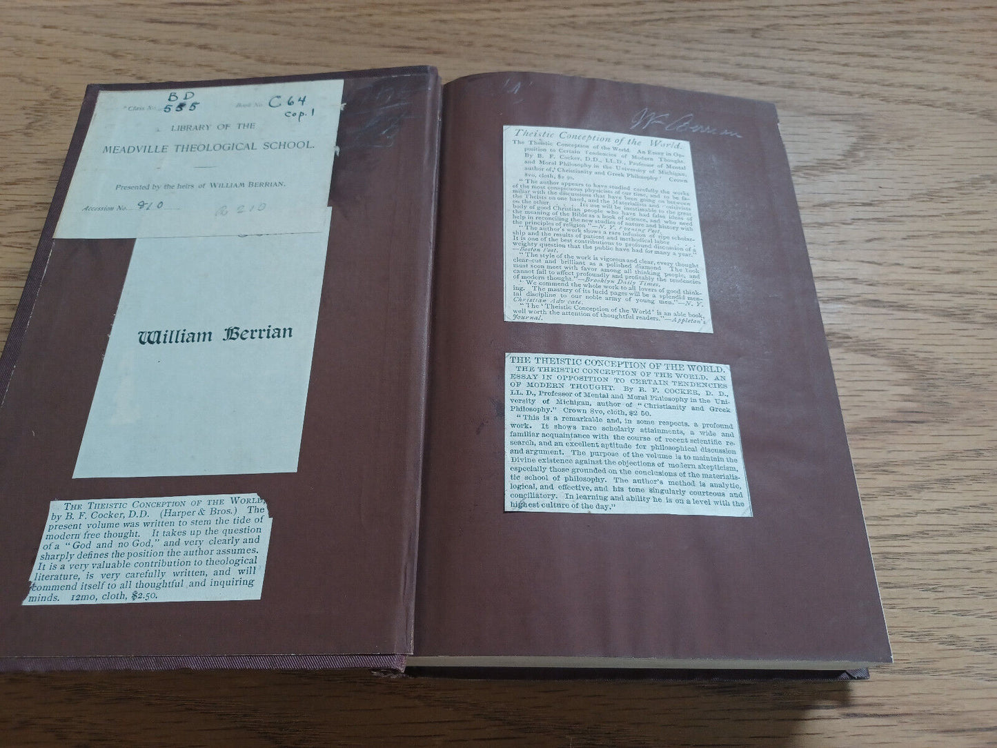 The Theistic Conception Of The World By B F Cocker 1875