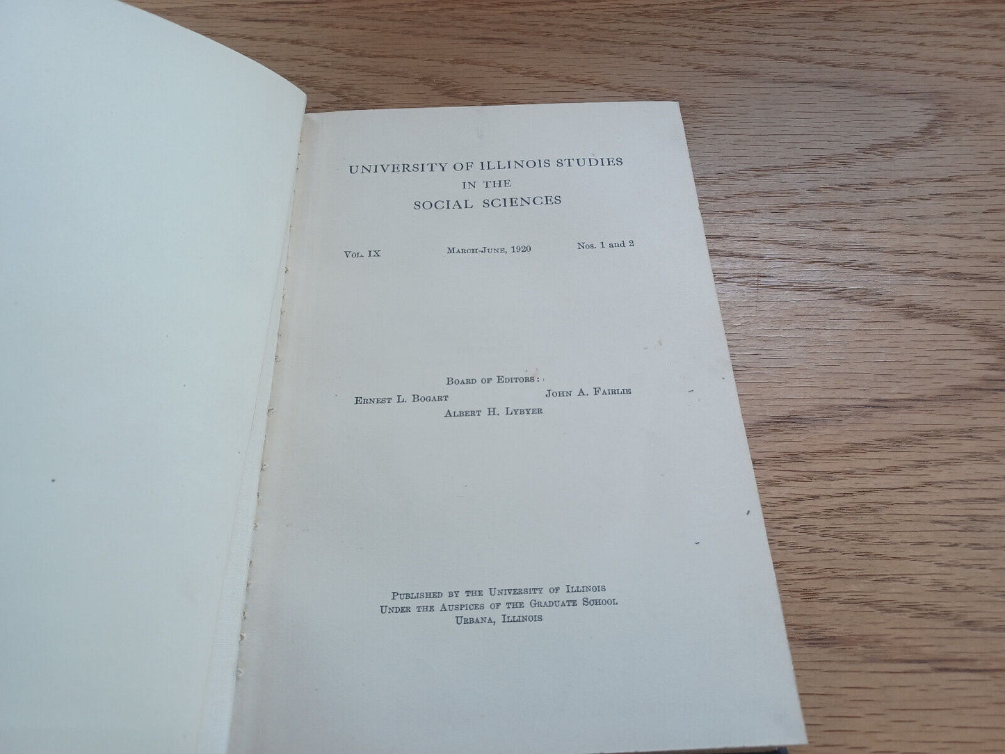 University Of Illinois Studies In The Social Sciences Vol Ix Nos 1 & 2 1921