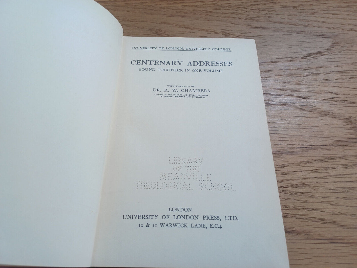 Centenary Addresses Bound Together In One Volume 1927 Ernest H Starling