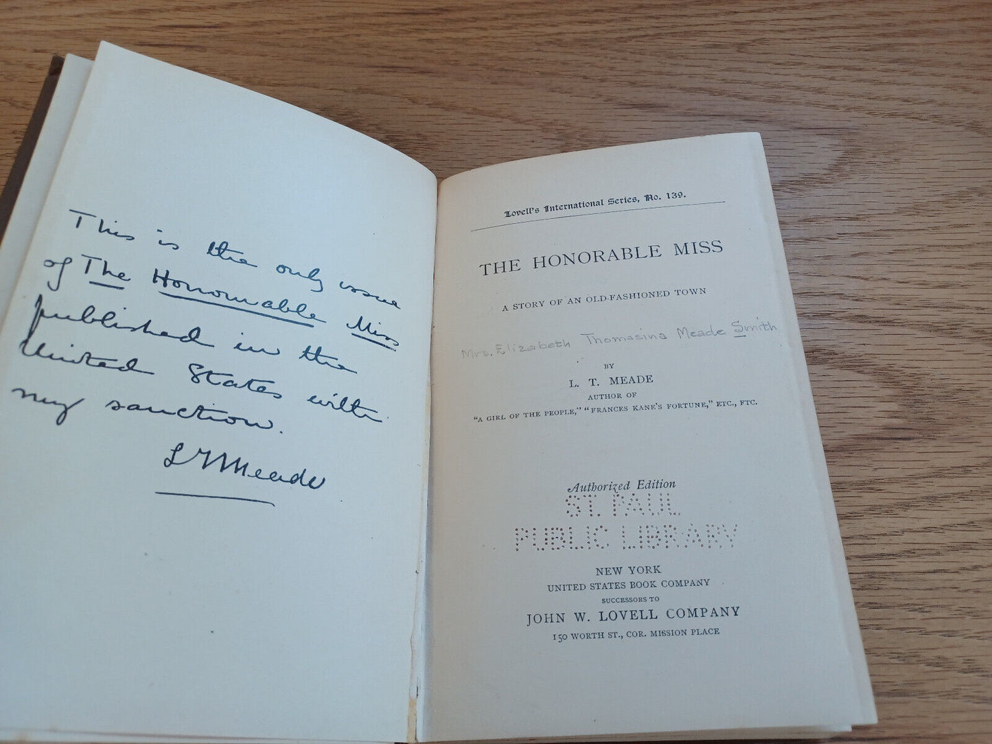 The Honorable Miss By L T Meade Authorized Edition 1890 Signed