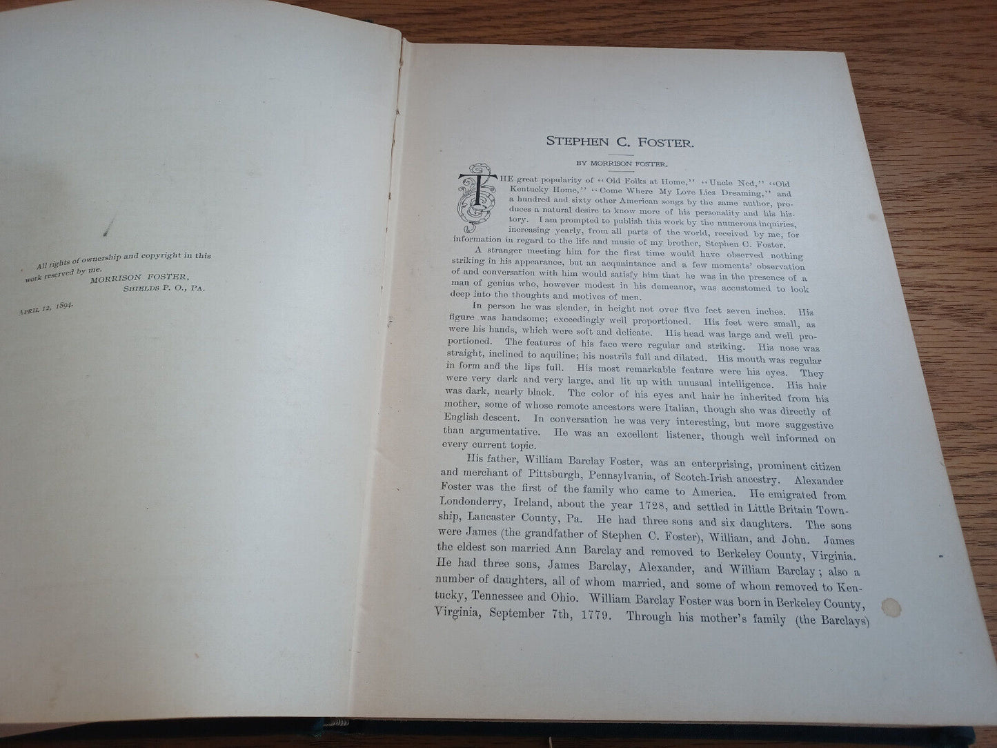 Biography Songs And Musical Compositions Of Stephen C Foster 1896