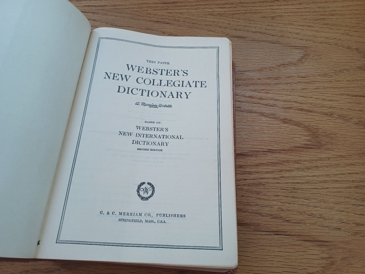 Webster'S New Collegiate Dictionary Thin Paper 1958 Leather