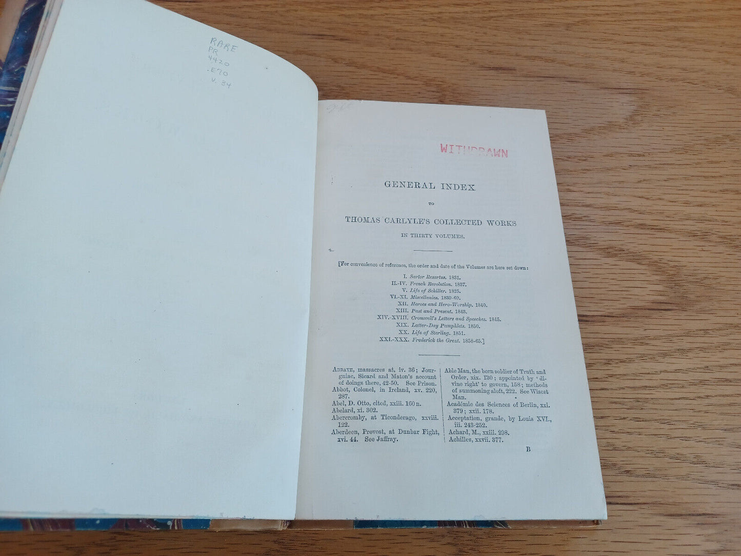 Thomas Carlyle'S Collected Works Library Edition A General Index 1871