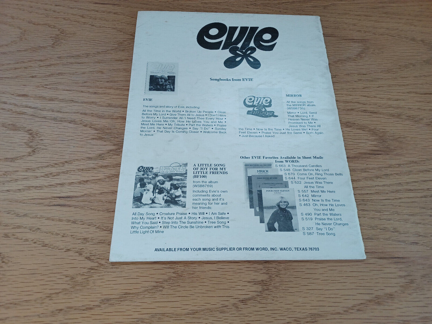 Evie Mirror 1978 Wsb 8735 Sheet Music Word Music