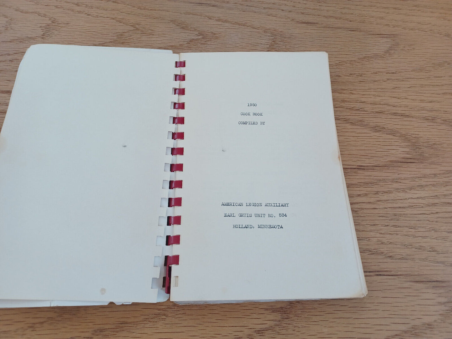 1950 Cook Book Compiled By American Legion Auxiliary Earl Gruis Unit No 534