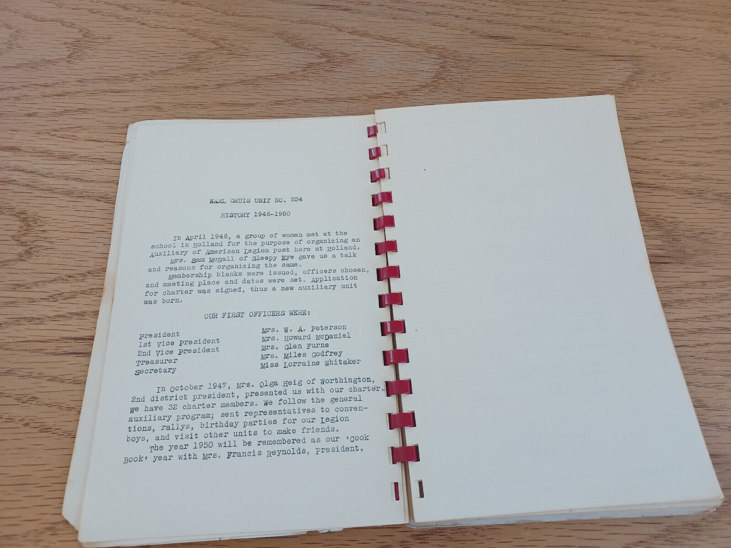 1950 Cook Book Compiled By American Legion Auxiliary Earl Gruis Unit No 534