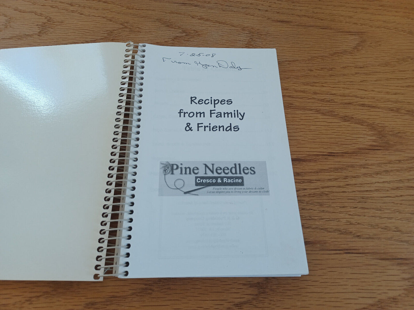 Recipes From Family & Friends Pine Needles Cresco & Racine Cookbook