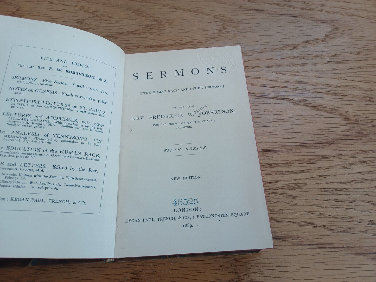 Sermons Frederick W Robertson Fifth Series 1889 New Edition