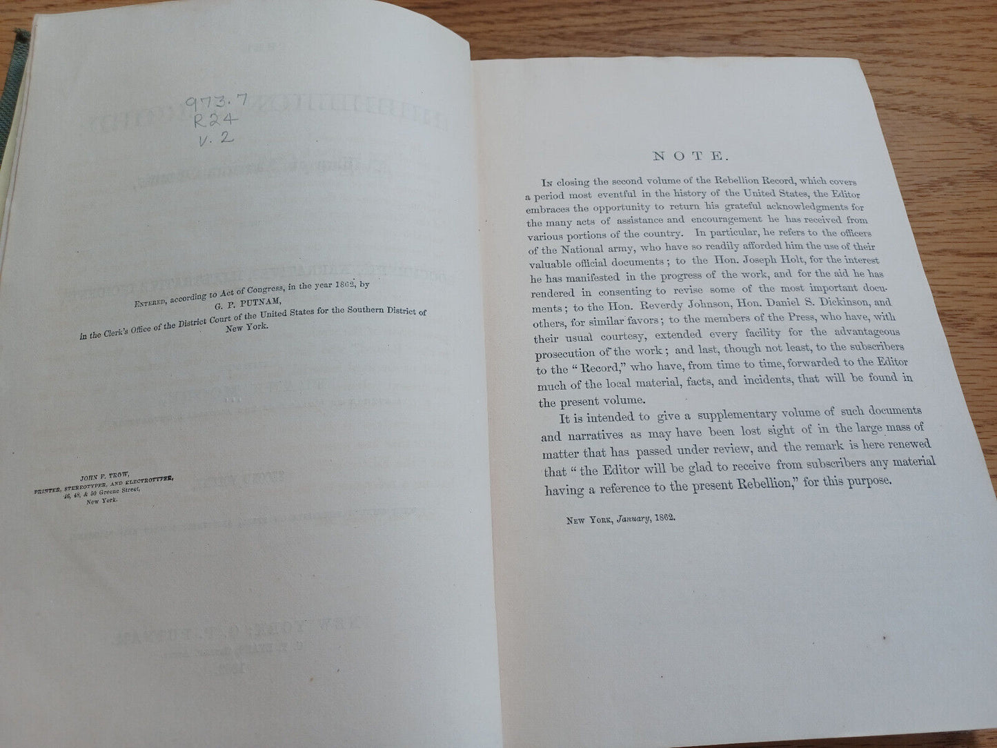 The Rebellion Record A Diary Of American Events Frank Moore Second Volume 1862