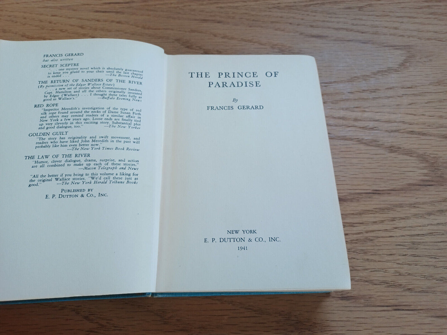 The Prince Of Paradise Francis Gerard 1941 1St Edition