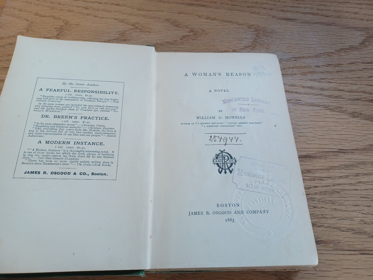 A Woman'S Reason A Novel By William D Howells 1883