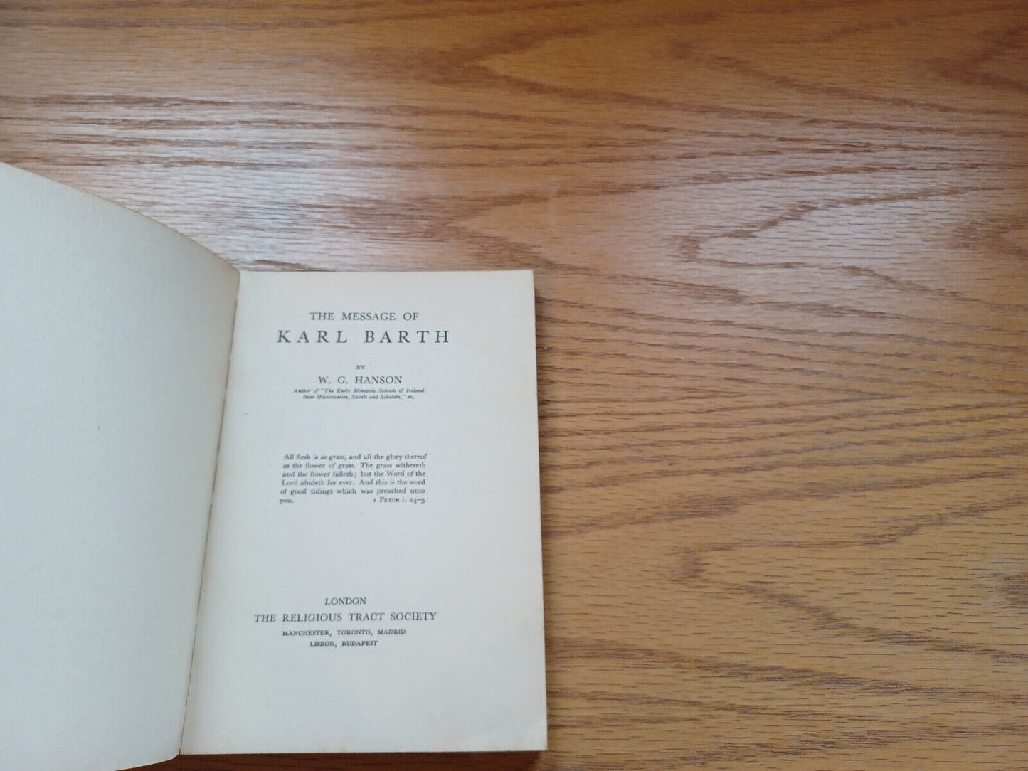 The Message Of Karl Barth W G Hanson 1931