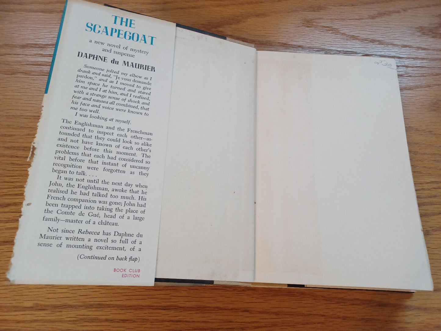 The Scapegoat Daphne Du Maurier 1957 Book Club Edition Dust Jacket