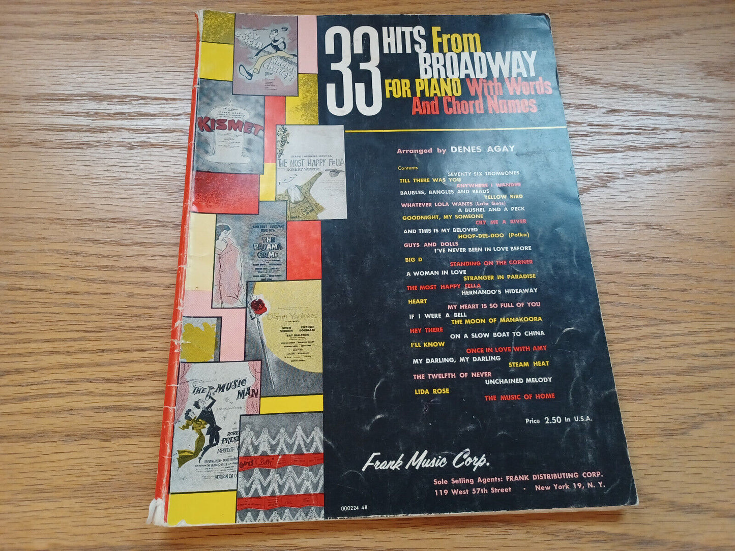 33 Hits From Broadway For Piano With Words And Chord Names Denes Agay 1961