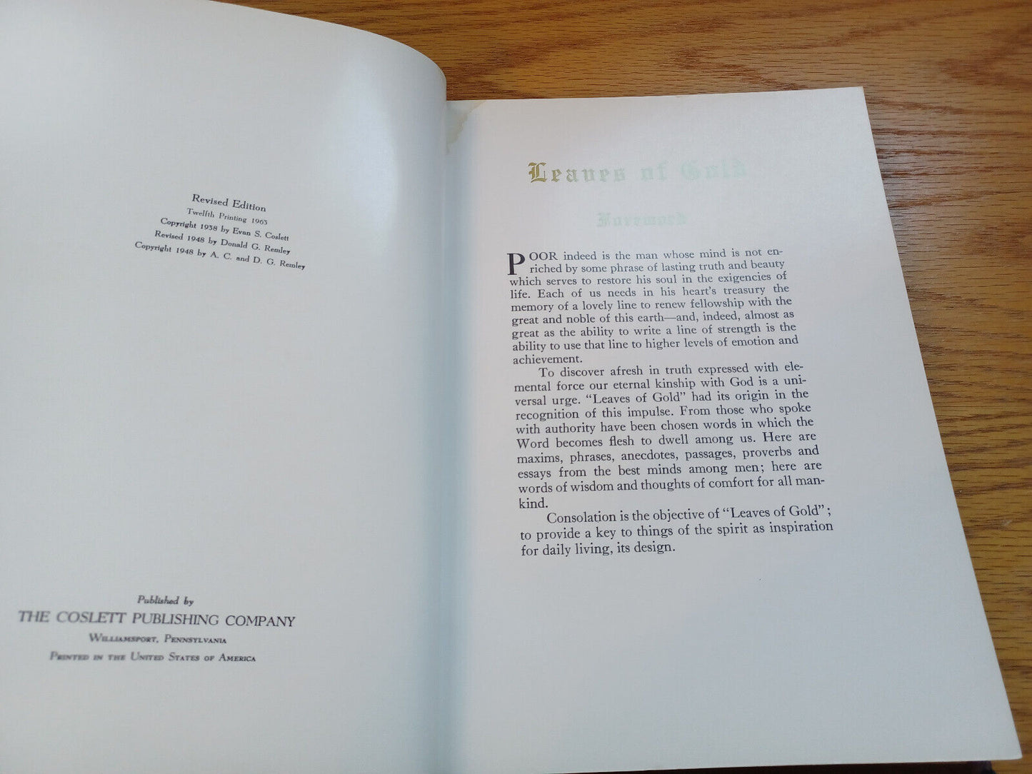 Leaves Of Gold And Anthology Of Prayers Memorable Phrases Clyde Lytle 1963