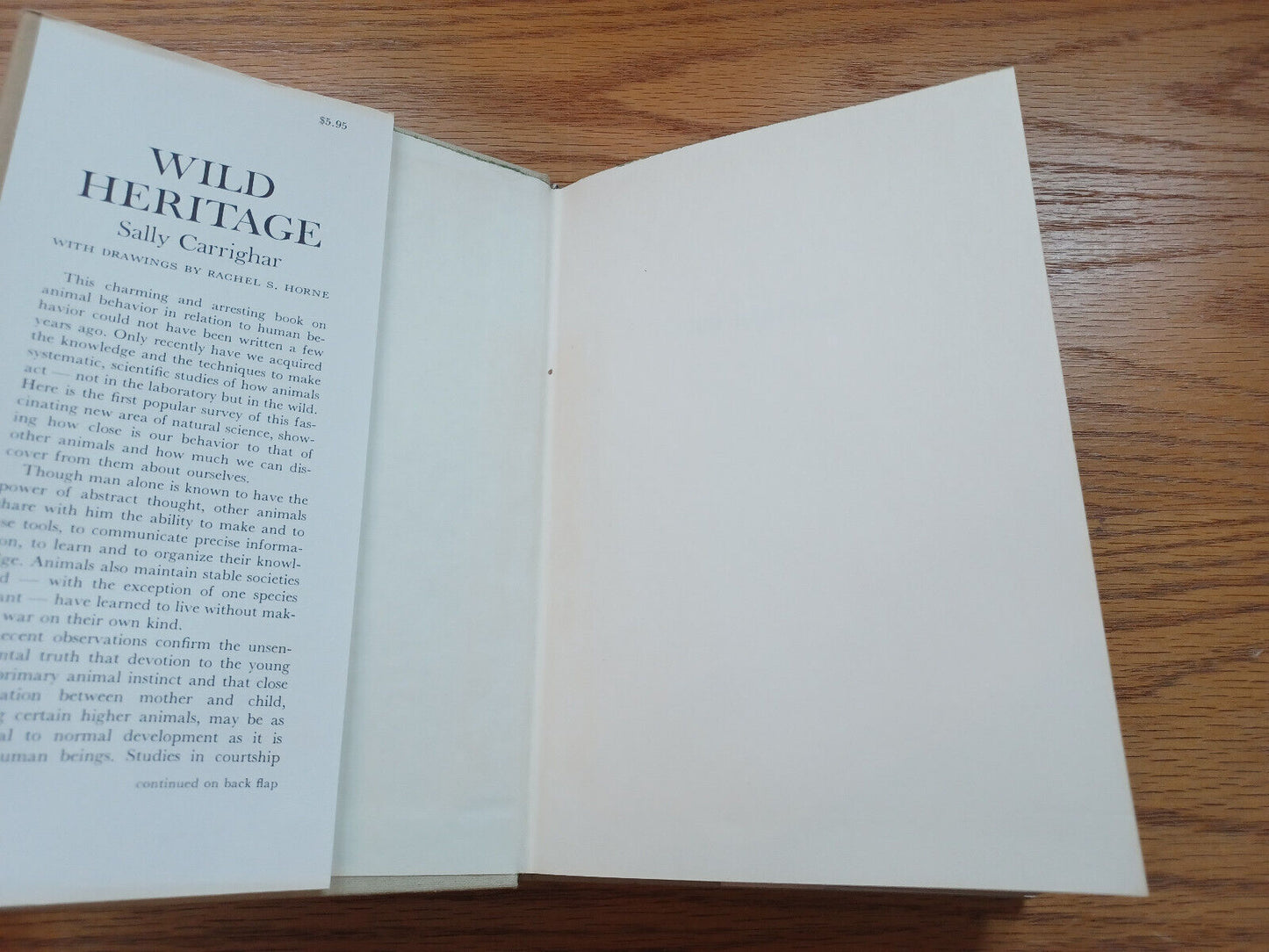 Wild Heritage By Sally Carrighar 1965 First Edition Dust Jacket