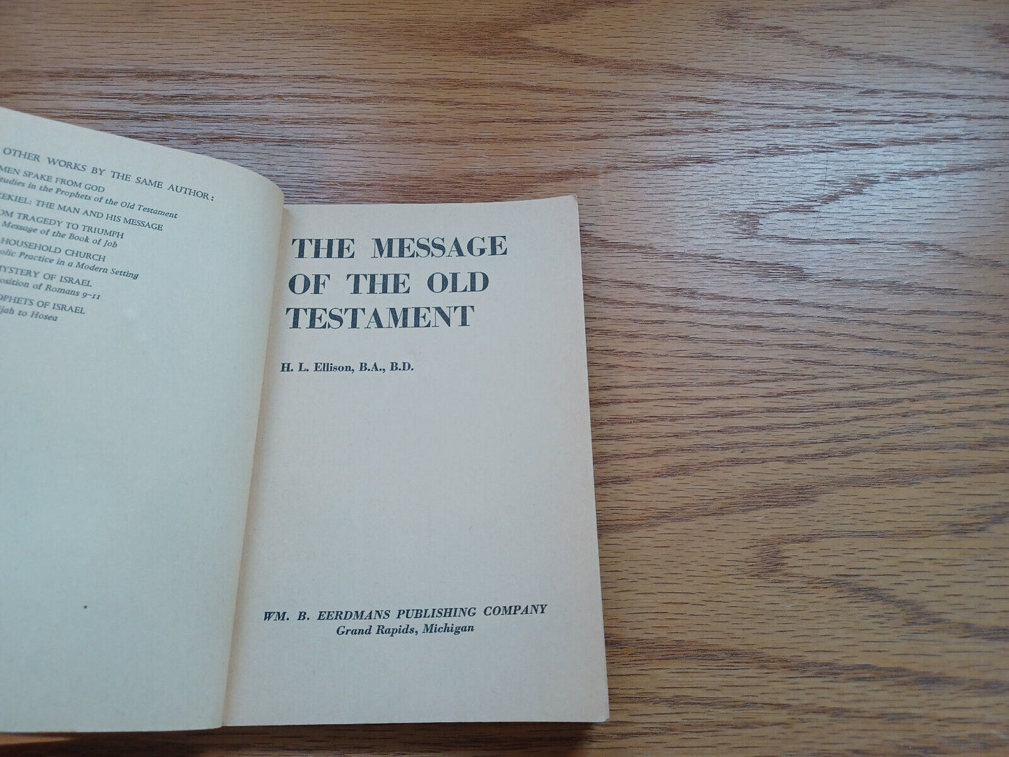 The Message Of The Old Testament H L Ellison 1969