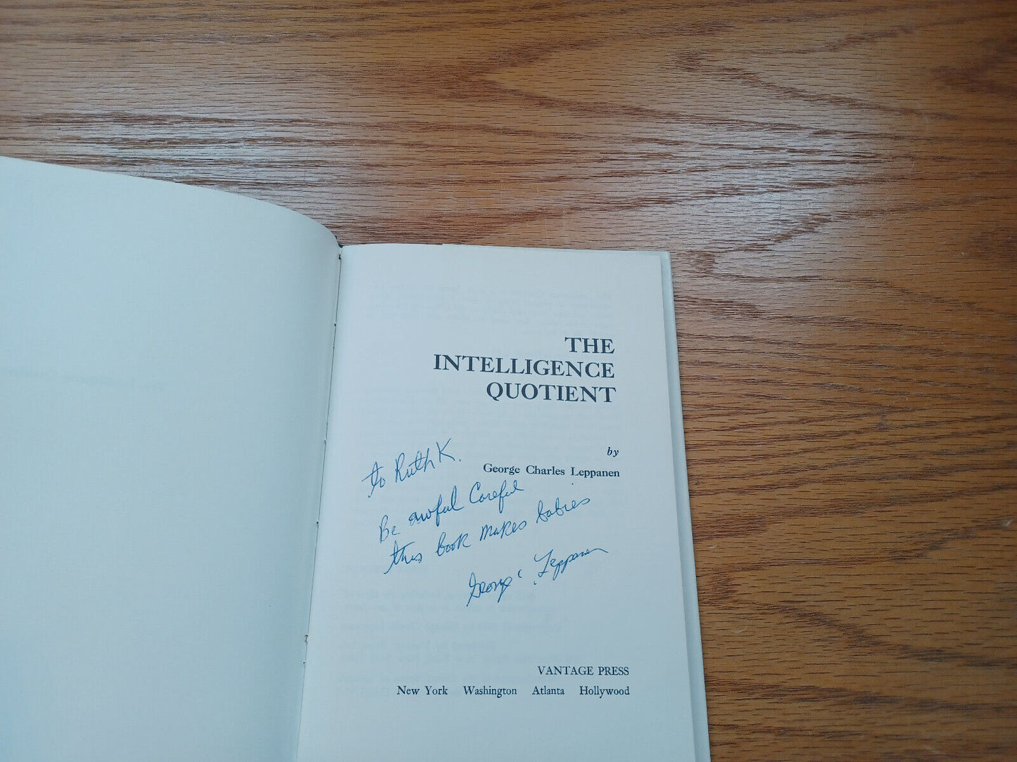 The Intelligence Quotient By George Leppanen Signed 1979 1st Ed Dust Jacket