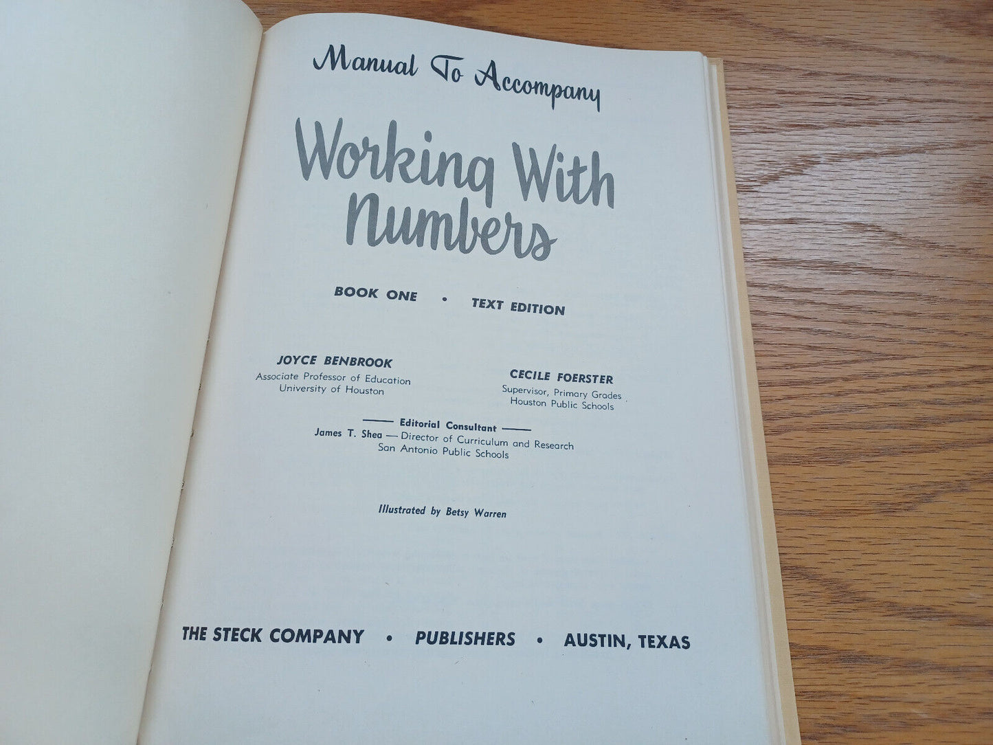 Working With Numbers Teachers Edition Book One By Joyce Benbrook 1952