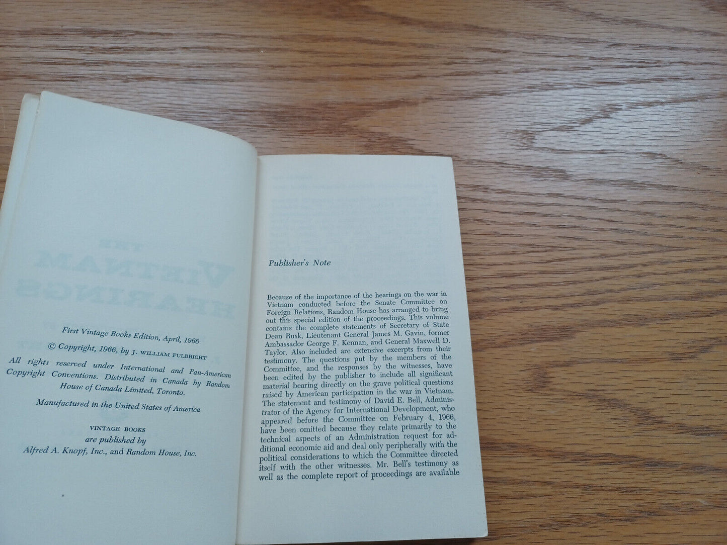 The Vietnam Hearings 1966 J William Fulbright Random House Vintage Books