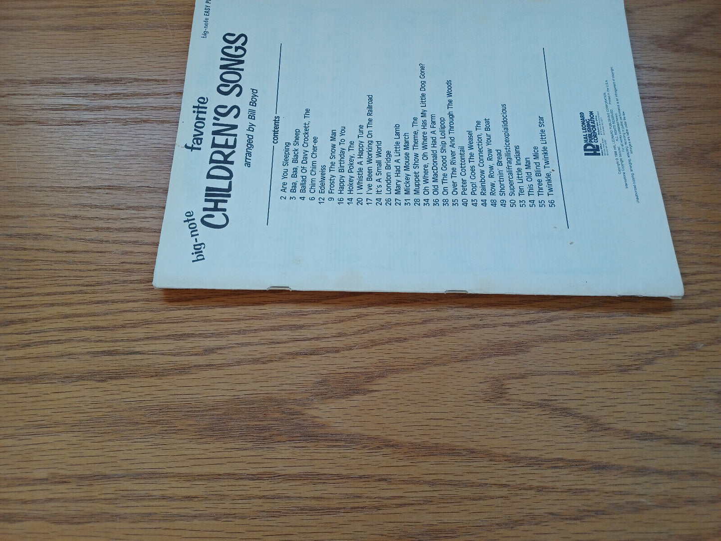 Big Note Favorite Children'S Songs Easy Piano Bill Boyd 1986